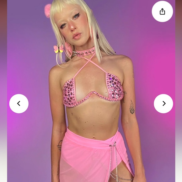 Rave Wonderland Pink Double Crossed Diamonds Bustier - Picture 4 of 5